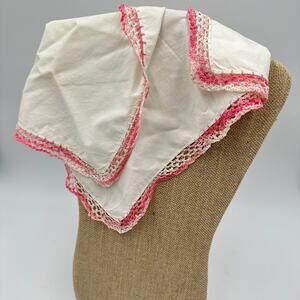 Vintage Handmade Handkerchief 10” Red Green with Crochet Trim Hankie